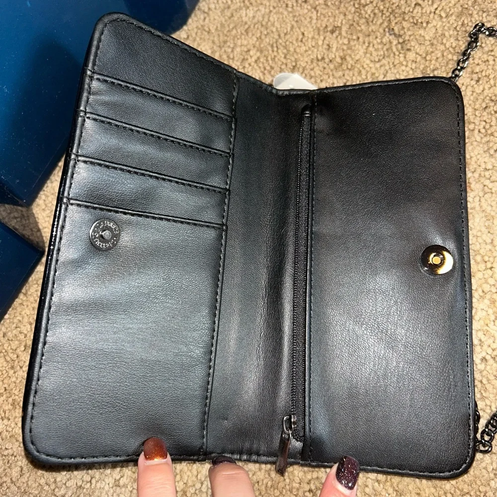 No Boundaries Shiny Black Crossbody Bag with Eyelets